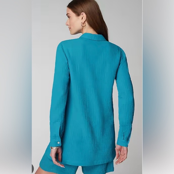 J. Jill Cotton-Gauze Split-Hem Tunic Button Front Shirt Turquoise Blue PS - Picture 3 of 14